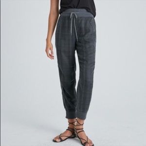 Anthropologie size small grey plaid joggers with animal print trim